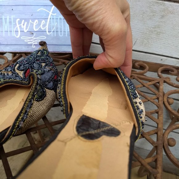 vintage 90s tan navy sequin aladdin curl mules EUC 🎈HOST PICK🎈 - Picture 4 of 11